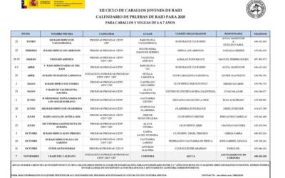 Calendario Pruebas de Selección de Caballos Jóvenes Raid 2020
